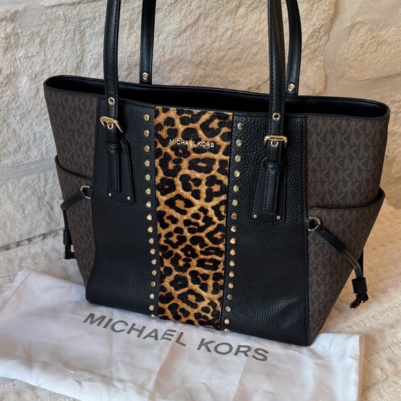 Michael Kors Black and Leopard Accent Tote